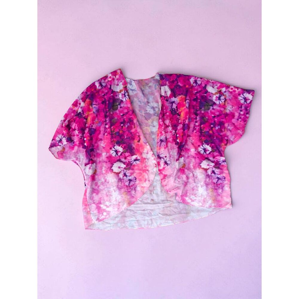 Vibrant Pink Abstract Floral Kimono Cardigan - Plus Size 3X